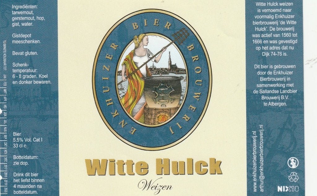 Bieretiket Nederland Enkhuizer Bier Witte Hulck, Verzamelen, Biermerken, Verzenden, Nieuw, Overige typen, Overige merken