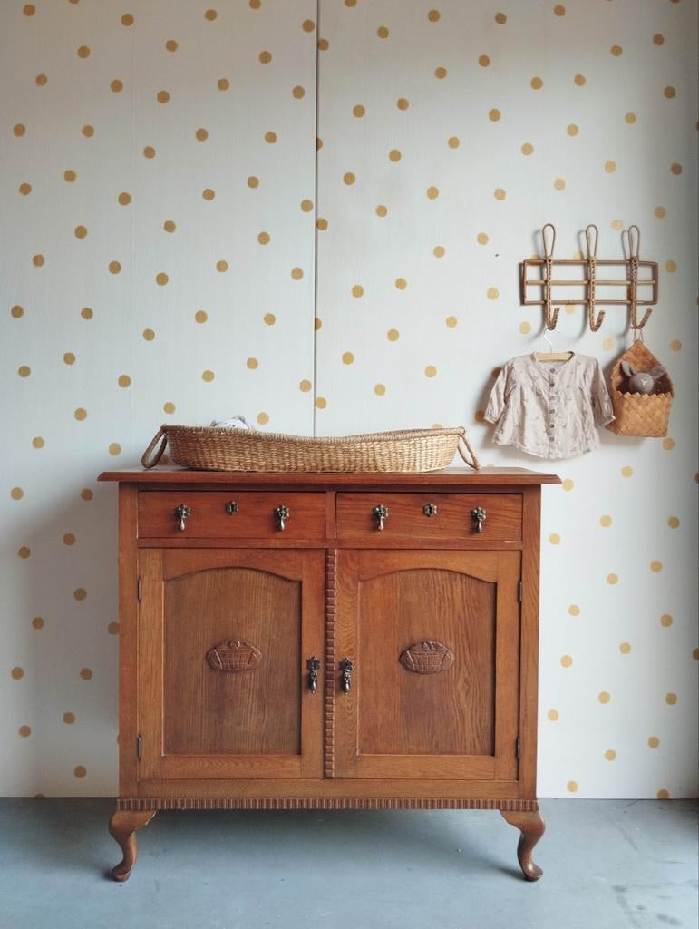 Vintage commode Queen Ann / eikenhout / bezorgen mogelijk, 50 tot 70 cm, Ophalen of Verzenden, 90 tot 105 cm, 100 cm of meer