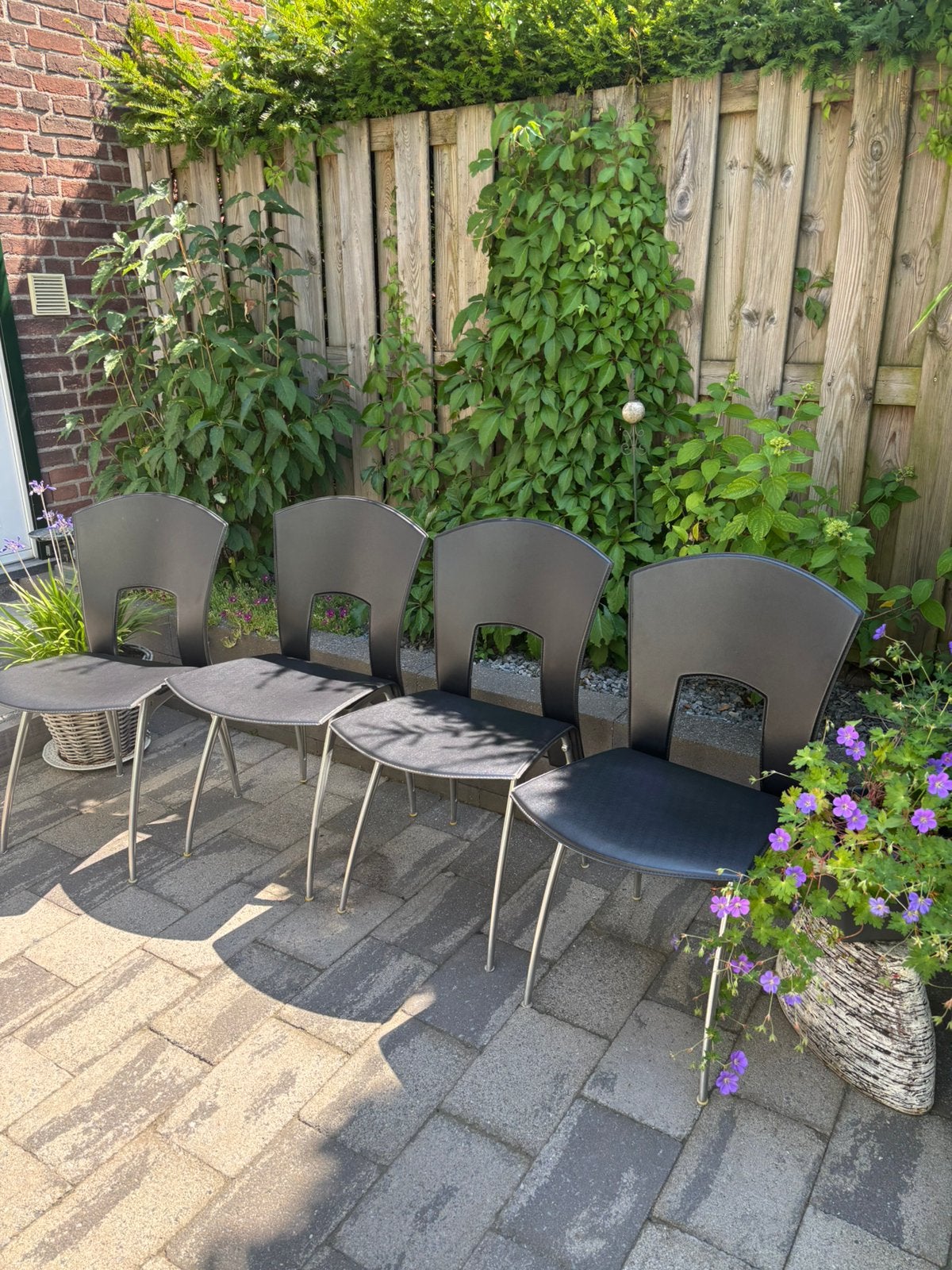 Saporiti italia 4 design eetkamerstoelen vintage, Ophalen, Gebruikt, Zwart, Design