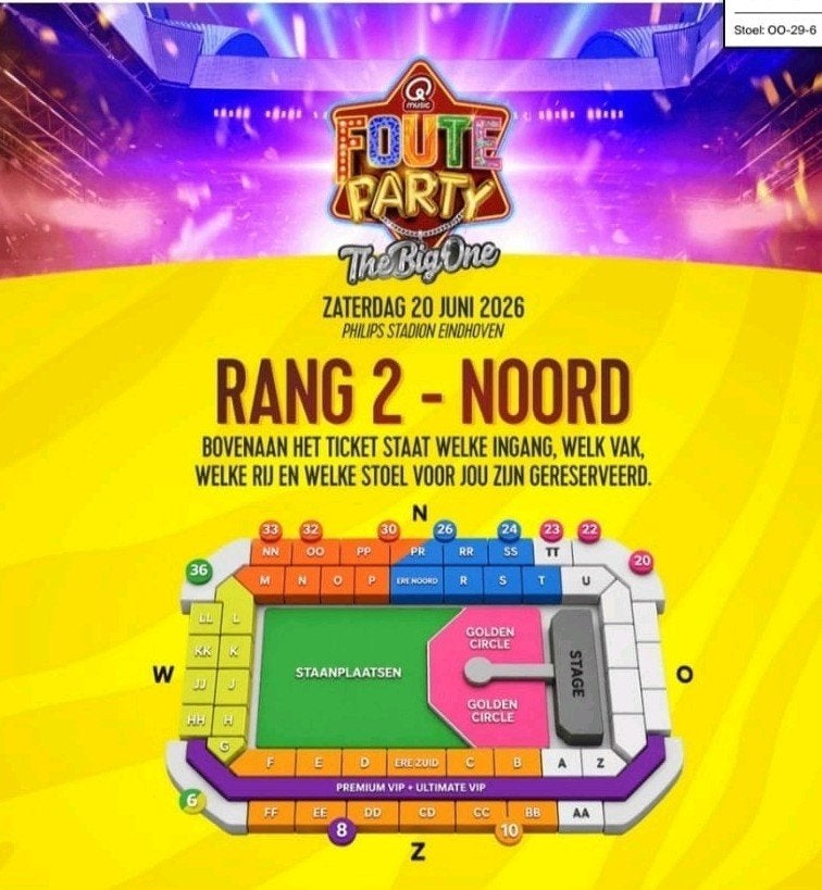 4 tickets Foute Party in het Philips Stadion, Twee personen, Juni, Levenslied