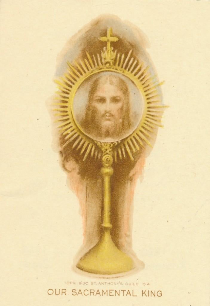 Mooi apart prentje Christus Hoofd in Monstrans, Verzenden, Zo goed als nieuw, Kaart of Prent, Christendom | Katholiek