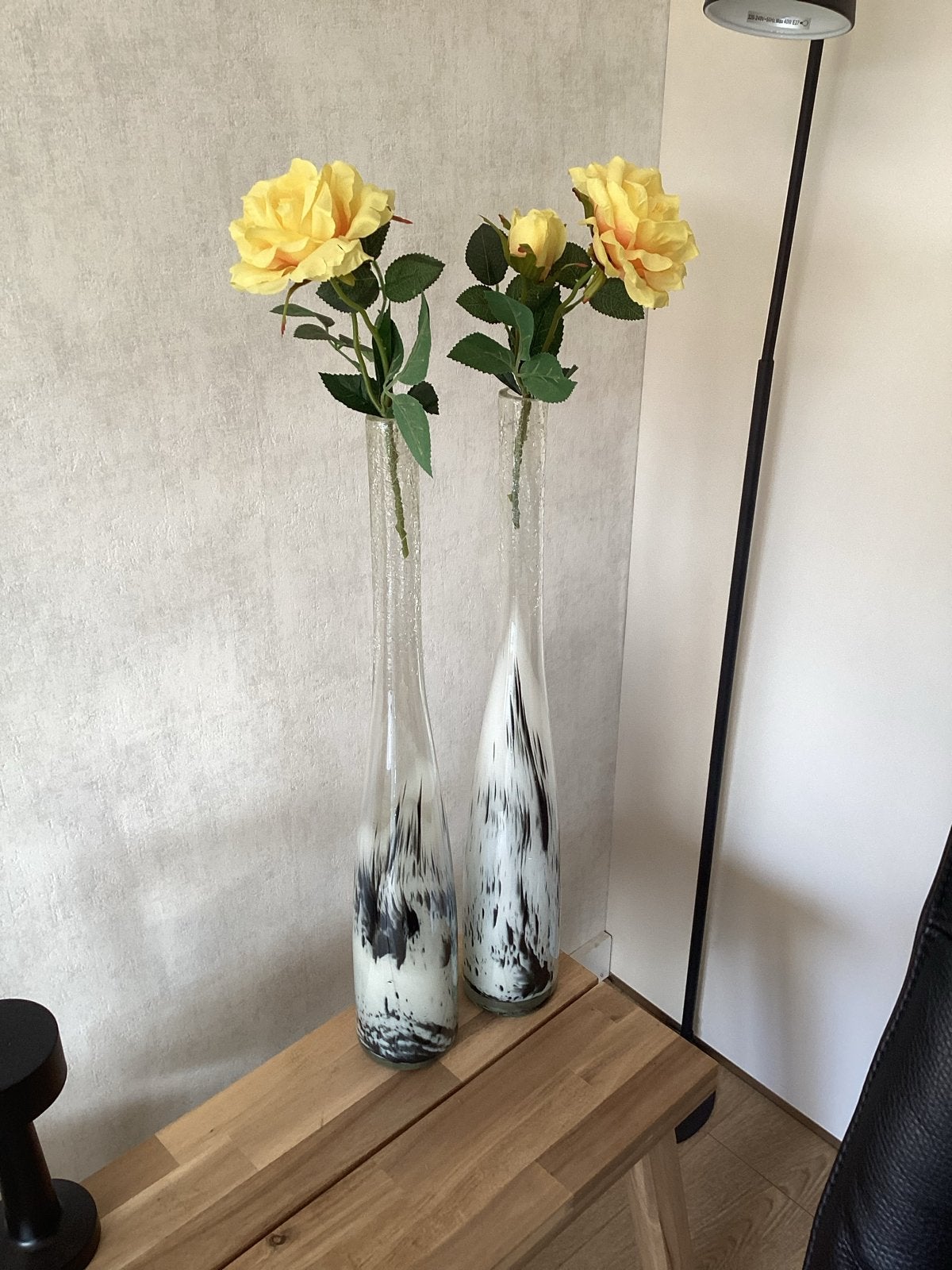 Set van 2 glazen vazen met zwart-wit design, Ophalen, Overige kleuren, 75 cm of meer, Glas
