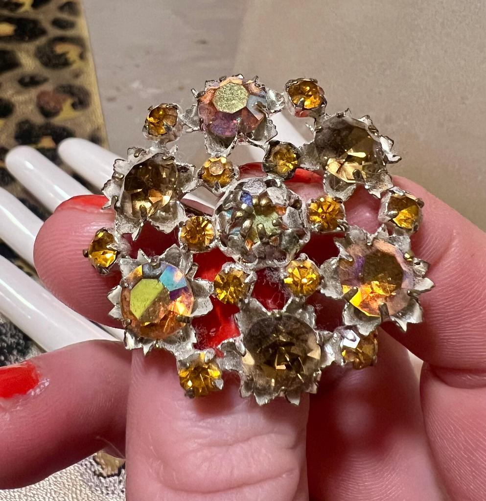 Vintage rijnsteen rhinestones broches strass costume jewelry, Ophalen of Verzenden, Overige materialen, Broche