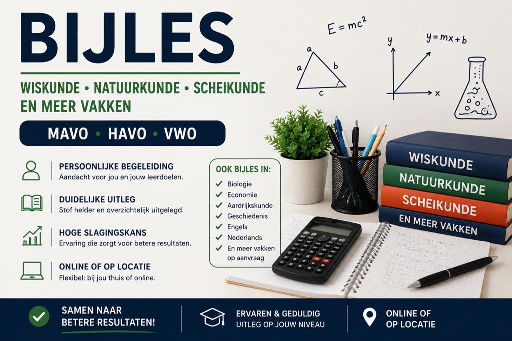 Bijles Wiskunde Natuurkunde Scheikunde & meer| Hoge slaging, Diensten en Vakmensen, Bijles, Privé-les en Taalles, Bijles