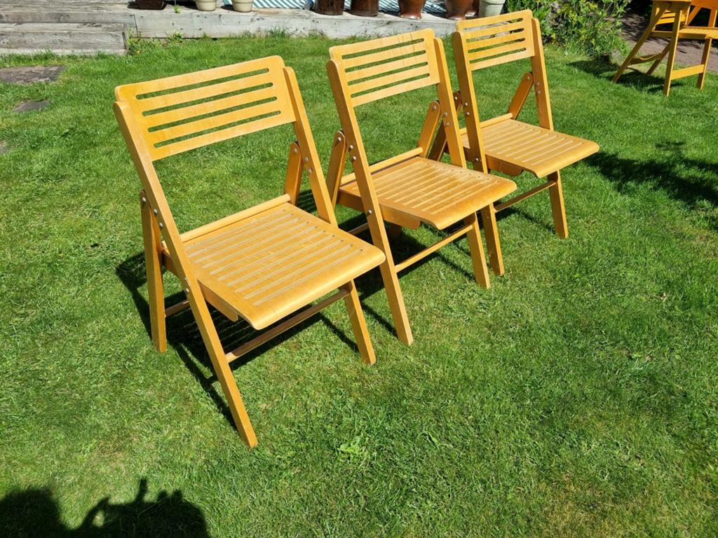 3 x vintage houten Ikea Nikolaus klapstoel, Ophalen of Verzenden, Gebruikt, Bruin, Twee