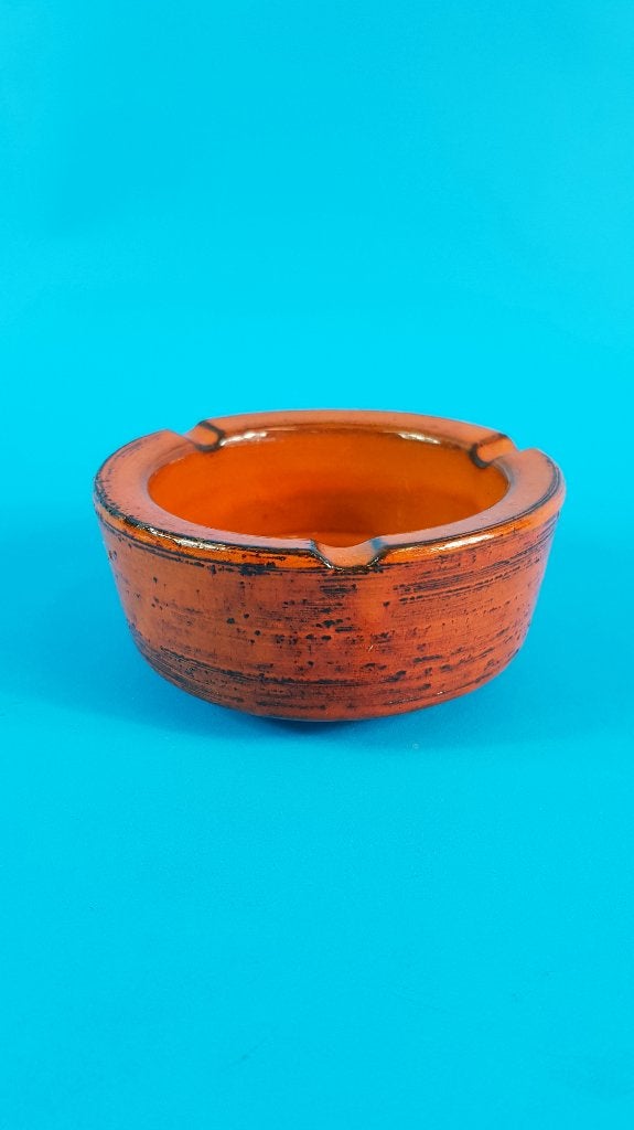 Vintage Fat Lava asbak, rond oranje, aardewerk. 6B8