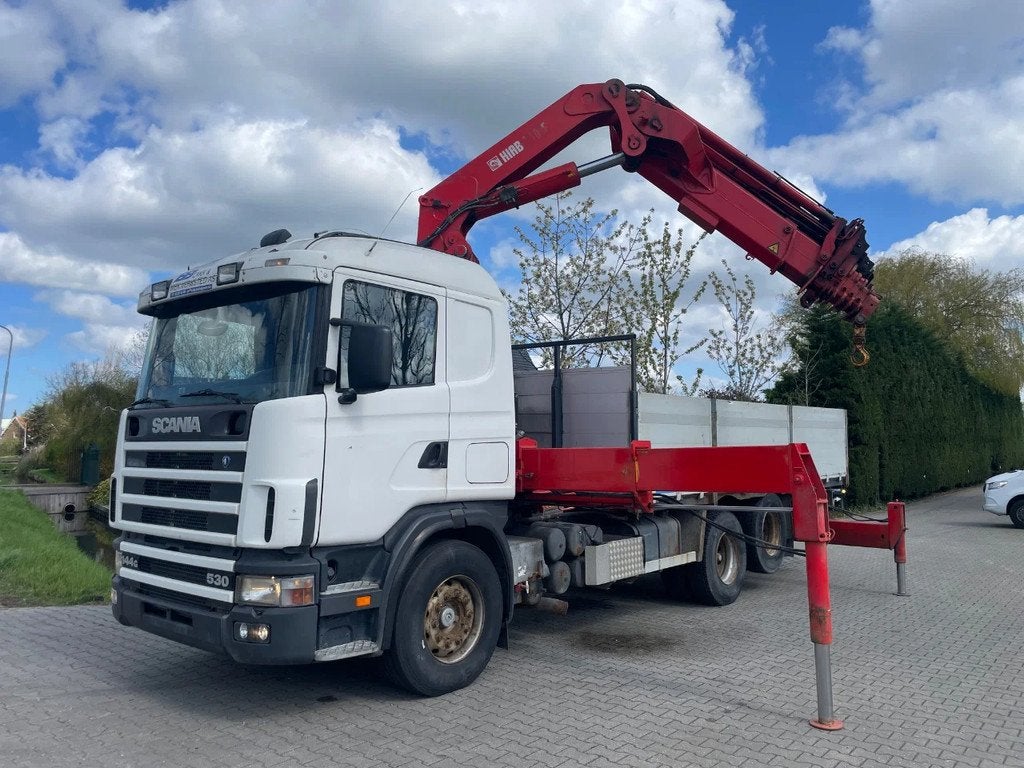 Scania R144-530 V8 Hiab 400 8x hydrolic 21m reach (bj 1999), Scania, Traction-control, Bedrijf, Te koop