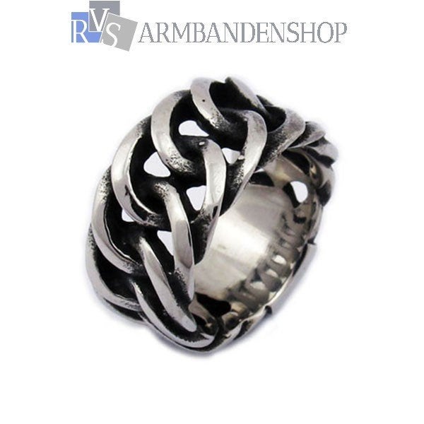 Rvs heren chain ring Ben mannen sieraad heren ring stoer, IJzer of Staal, 19 tot 20, Nieuw, Ophalen of Verzenden