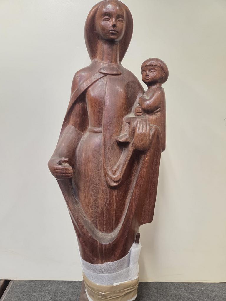 Massief houten beeld van Maria met kind, Ophalen, 50 - 100 cm, Handgemaakt, Beeld