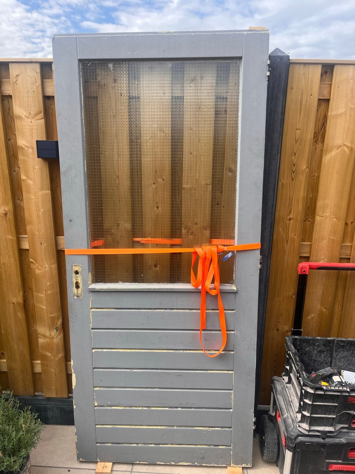 Deur met glas en insteekslot - 211x93 cm, Ophalen, Gebruikt, 80 tot 100 cm, Buitendeur