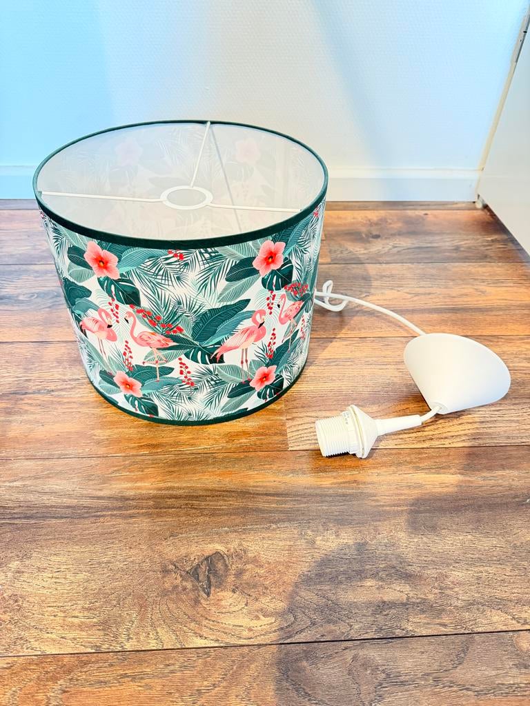Hanglamp met flamingo print, Huis en Inrichting, Ophalen of Verzenden, Gebruikt, Stof, Minder dan 50 cm