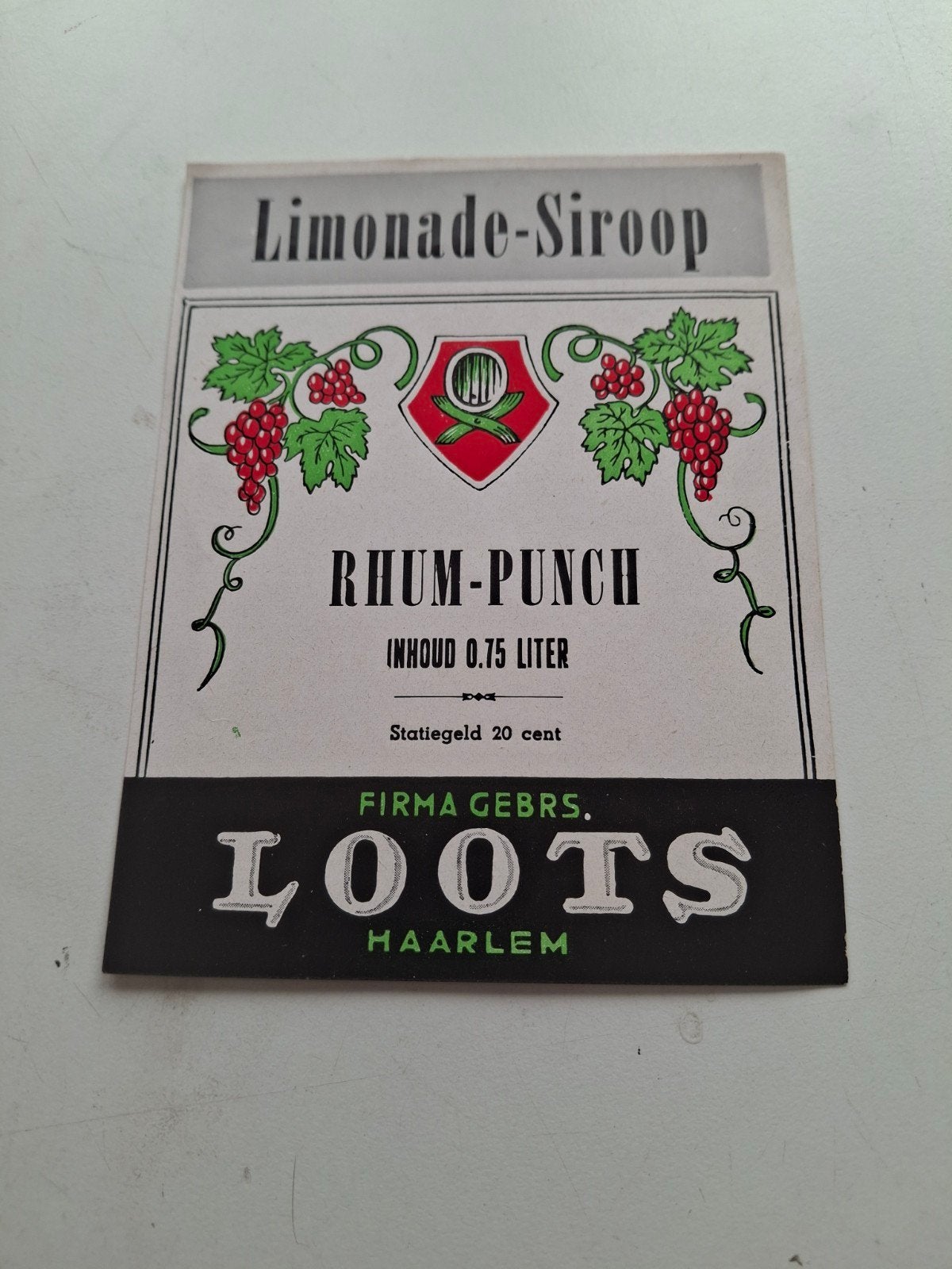 etiket Limonade siroop Gebrs Loots Haarlem, Verzamelen, Ophalen of Verzenden, Zo goed als nieuw, Overige typen