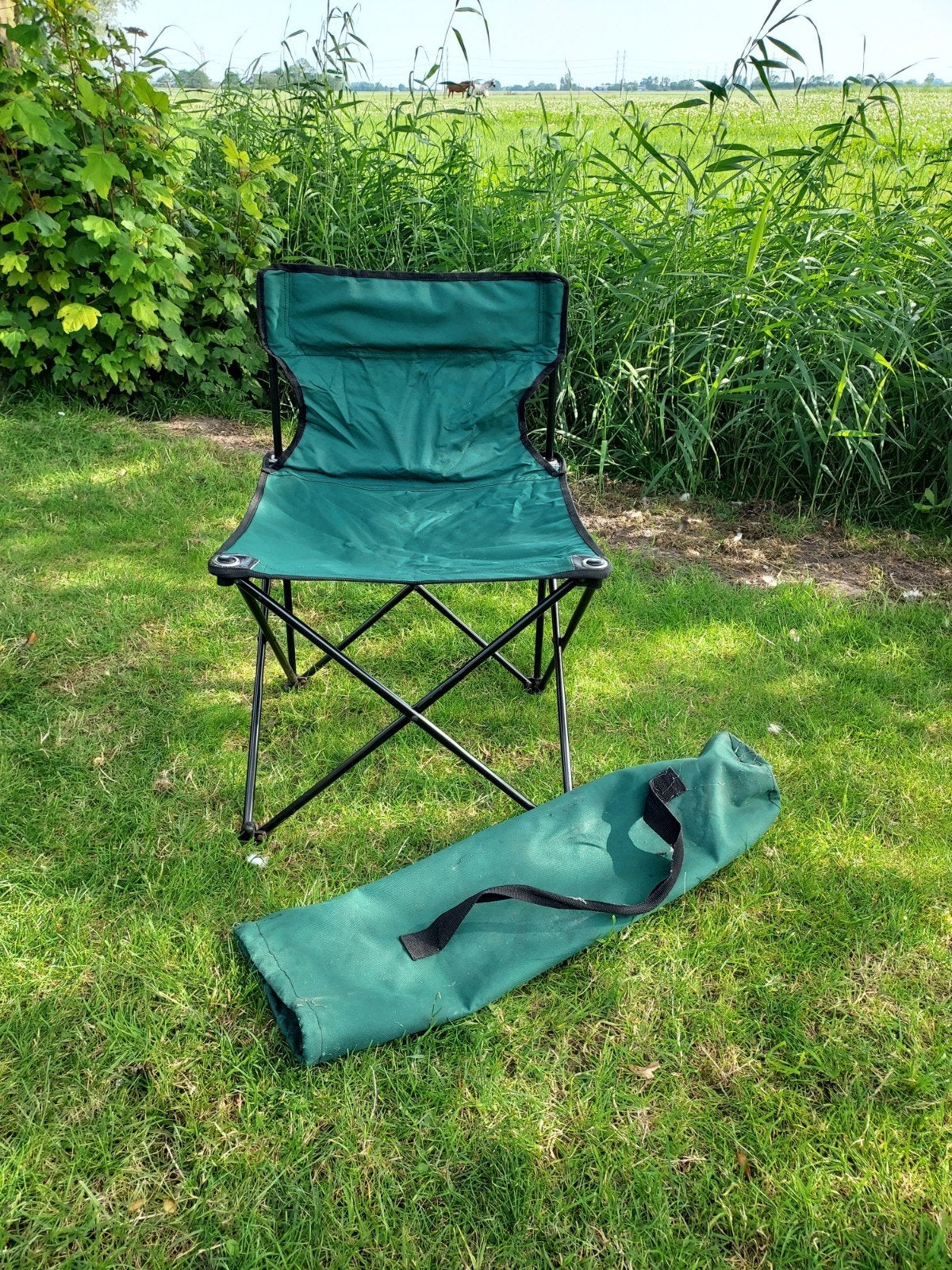 Groene opvouwbare campingstoel met stevige hoes, Ophalen of Verzenden, Gebruikt, Campingstoel