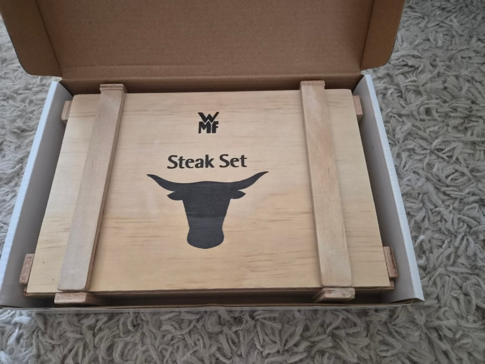 NIEUW WMF 12-delig steakbestek set in houten kistje, Ophalen, Nieuw, WMF