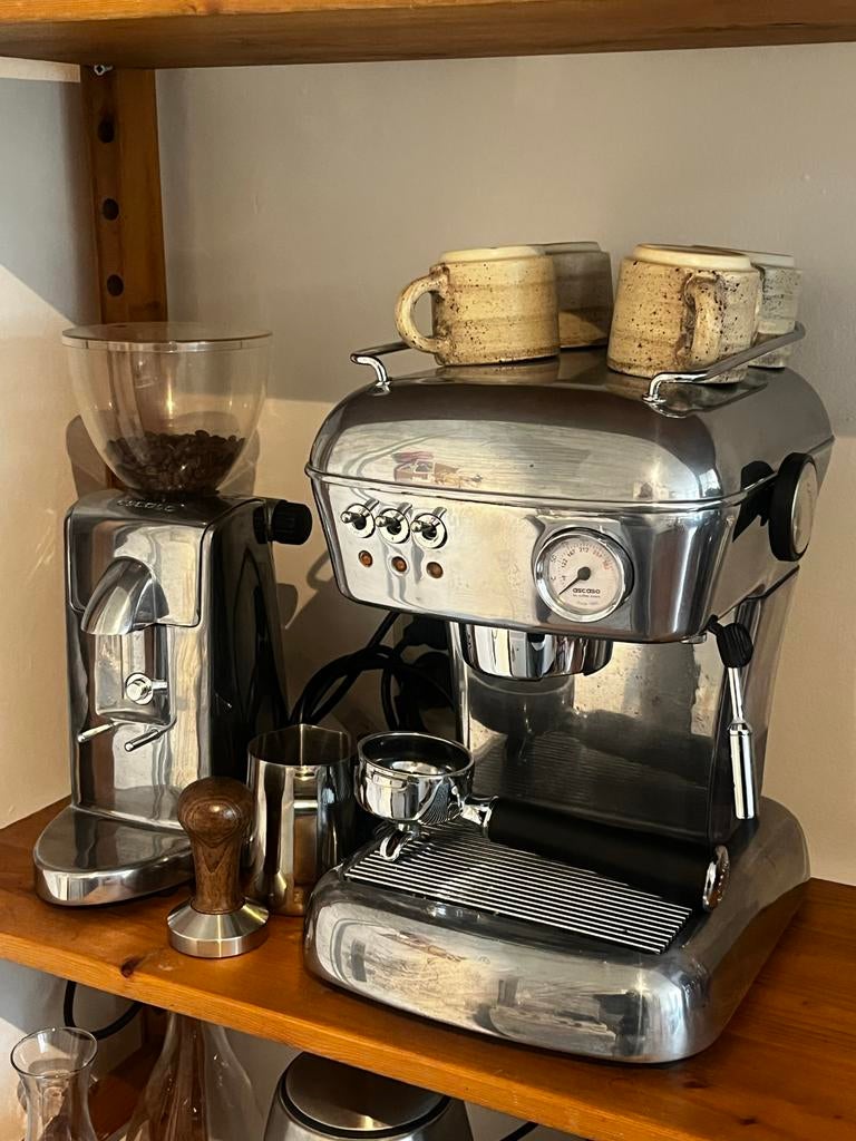 Ascaso Dream espressomachine + Ascaso Mini-I koffiemaler, Afneembaar waterreservoir, Espresso apparaat, Zo goed als nieuw, 2 tot 4 kopjes