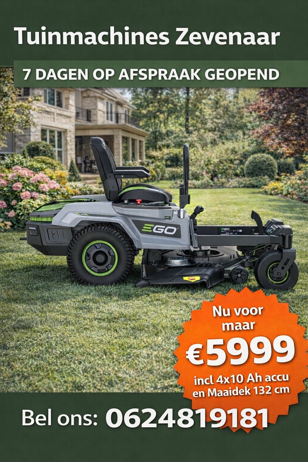Ego zero turn nieuw! Maaidek 107 of 132 breed, Ophalen, Zo goed als nieuw, Versnellingen, 120 cm of meer