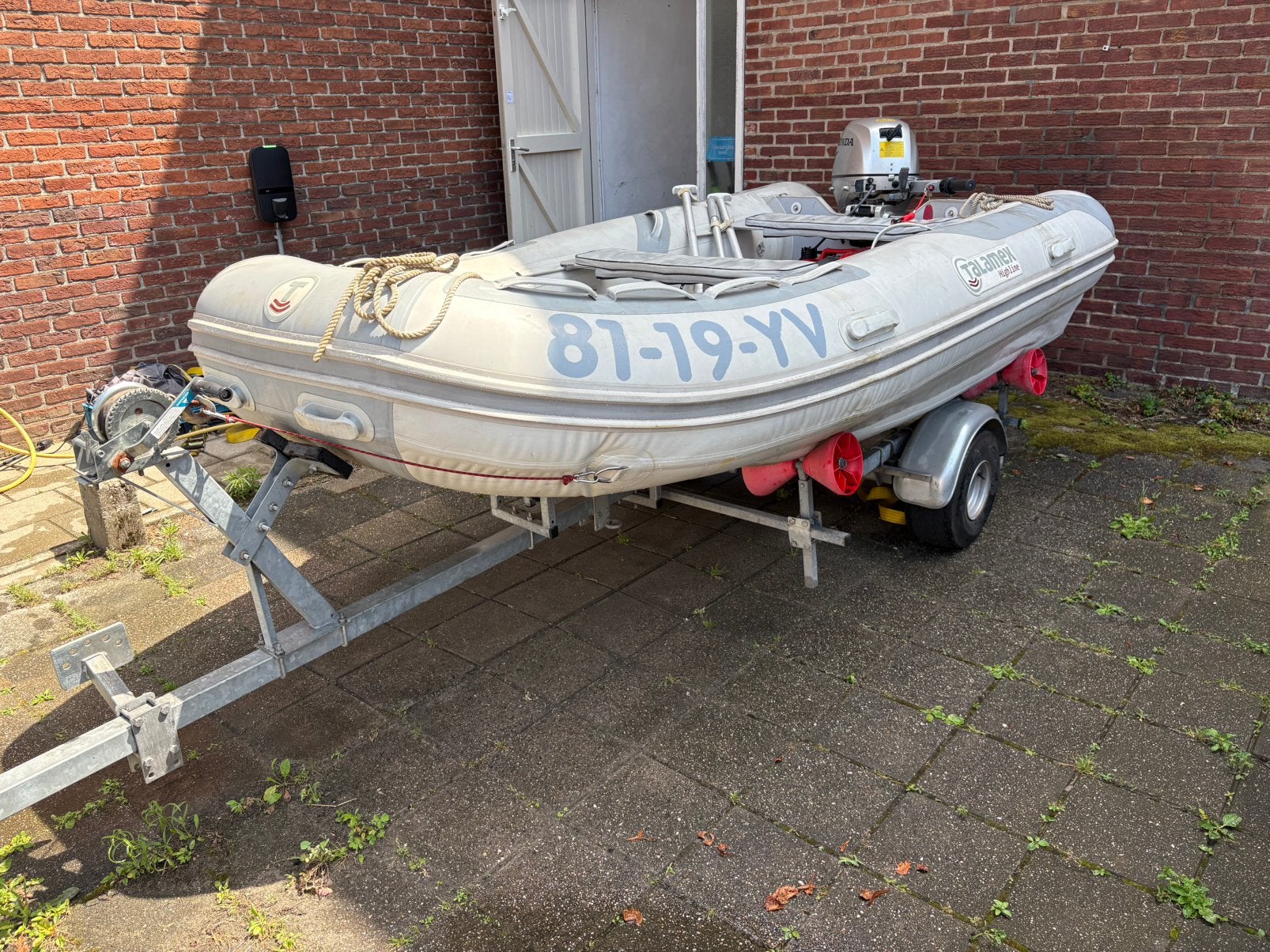 Talamex highline ( extra tubes ) Honda 20pk 4tak met trailer, Ophalen, Aluminium, Zo goed als nieuw, 20 pk