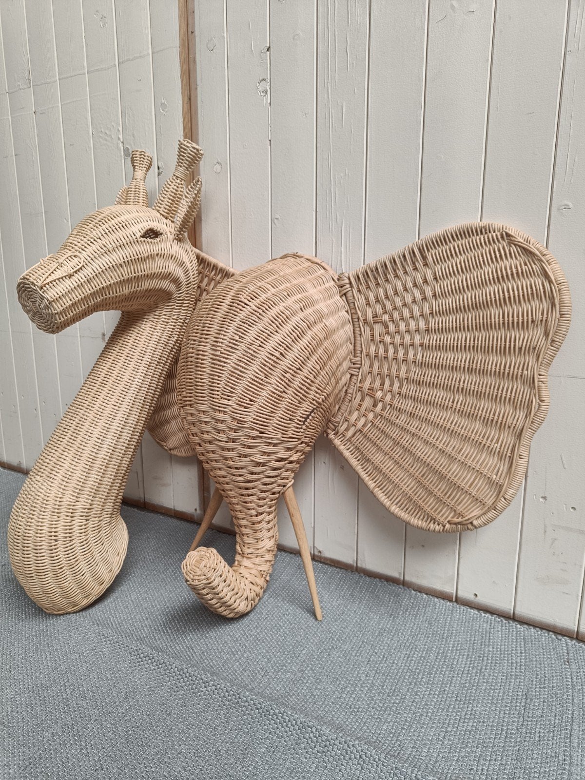 Rotan giraffe dierenkop giraf dierenhoofd bamboe rattan, Ophalen, Vintage, Beige, Nieuw