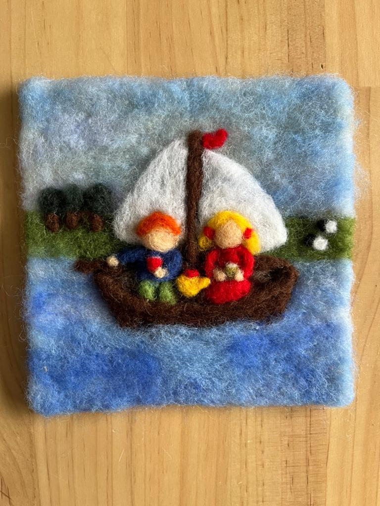 Vilten schilderijtje kinderkamer ‘schuitje varen’, Ophalen of Verzenden