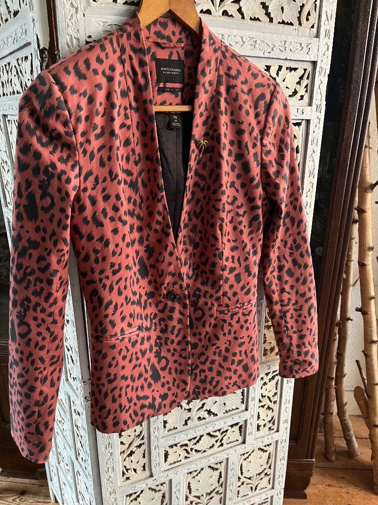 Maison Scotch colbert panterprint maat XS, Zo goed als nieuw, Jasje, Roze, Maat 34 (XS) of kleiner