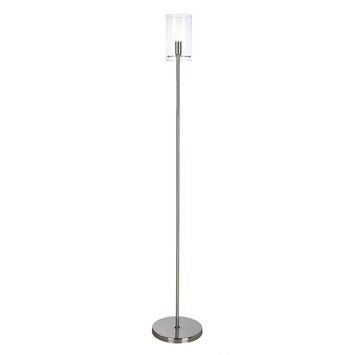 Staande zilverkleurige metalen schemerlamp met glazen kap, 100 tot 150 cm, E14 (klein), Ophalen of Verzenden, Zo goed als nieuw