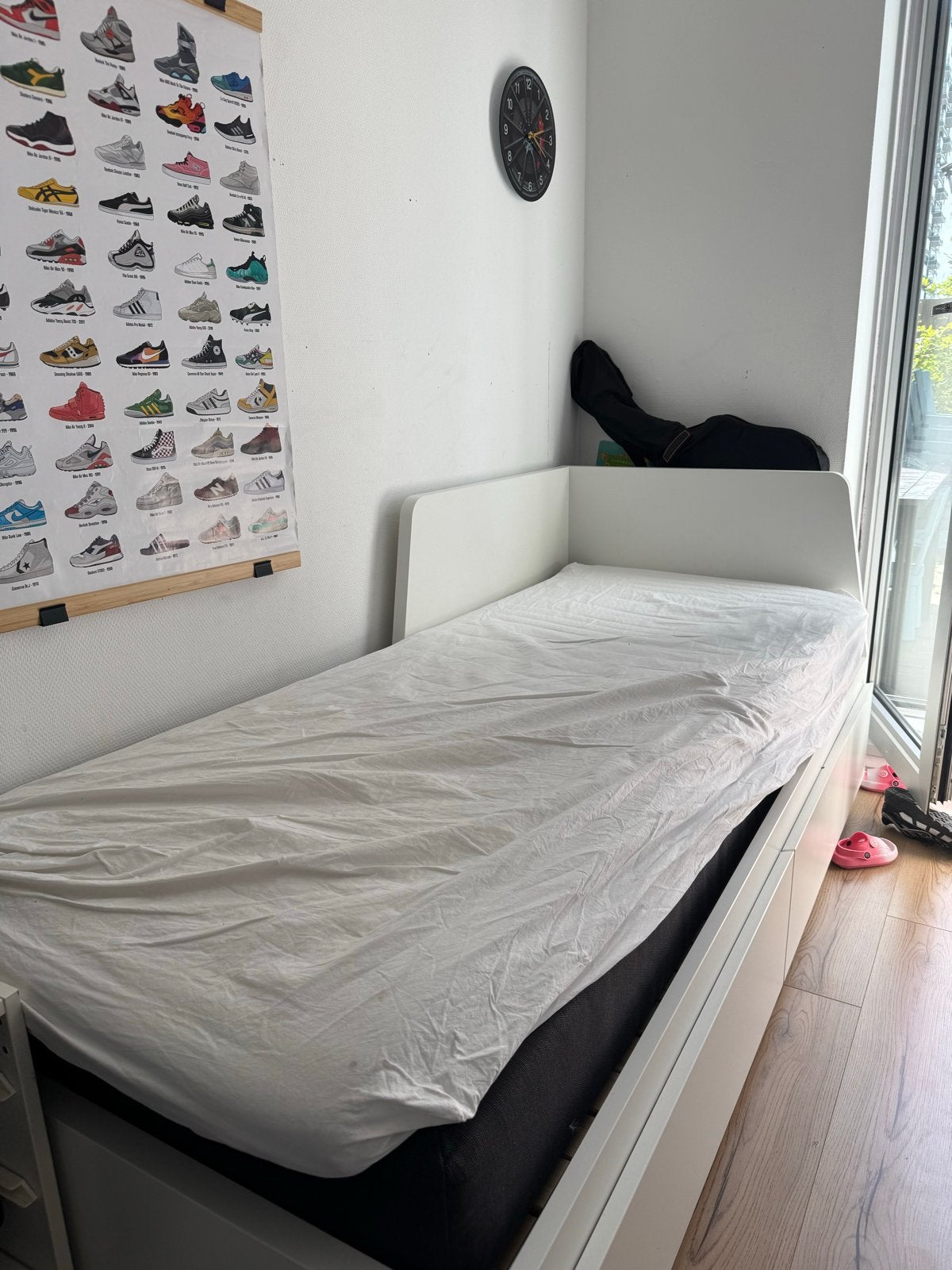IKEA uitschuifbaar bed met schuifladen en matras 1.60m, Ophalen, Wit, Tweepersoons, 200 cm