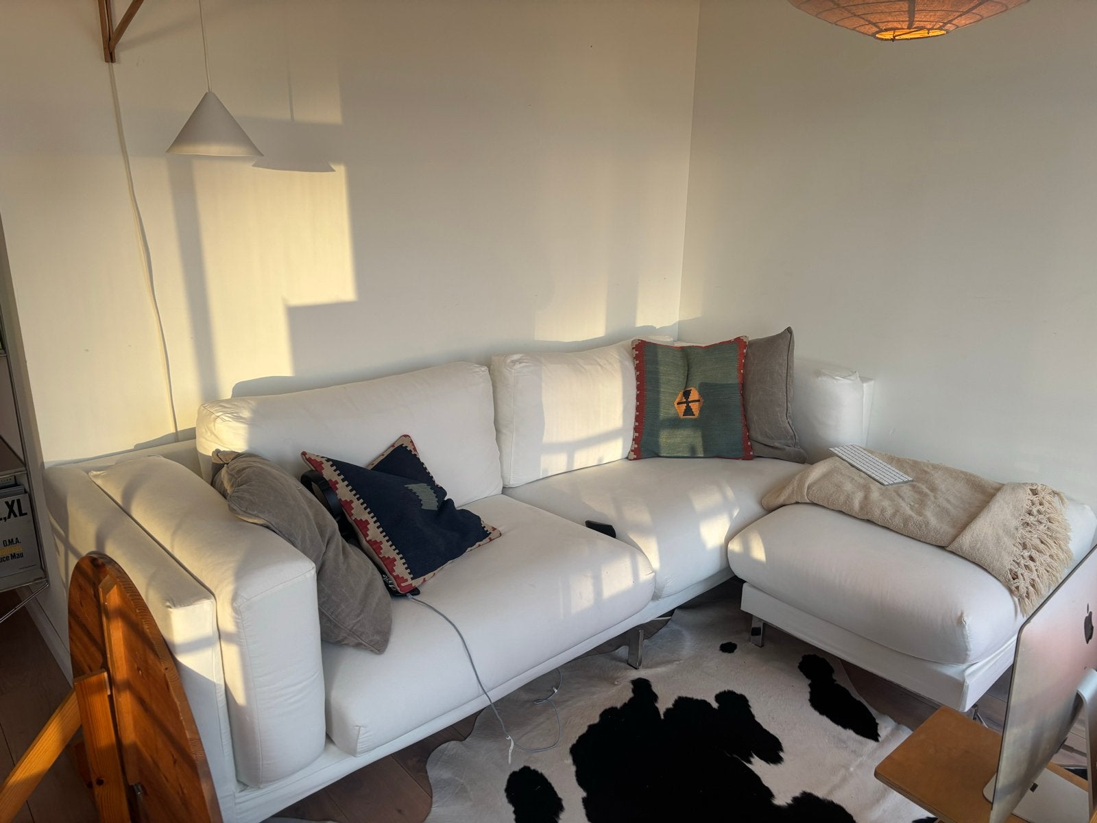 Ikea Nockeby 3-zitsbank met hocker en Bemz hoezen, Ophalen, 250 tot 300 cm, Gebruikt, 100 tot 125 cm