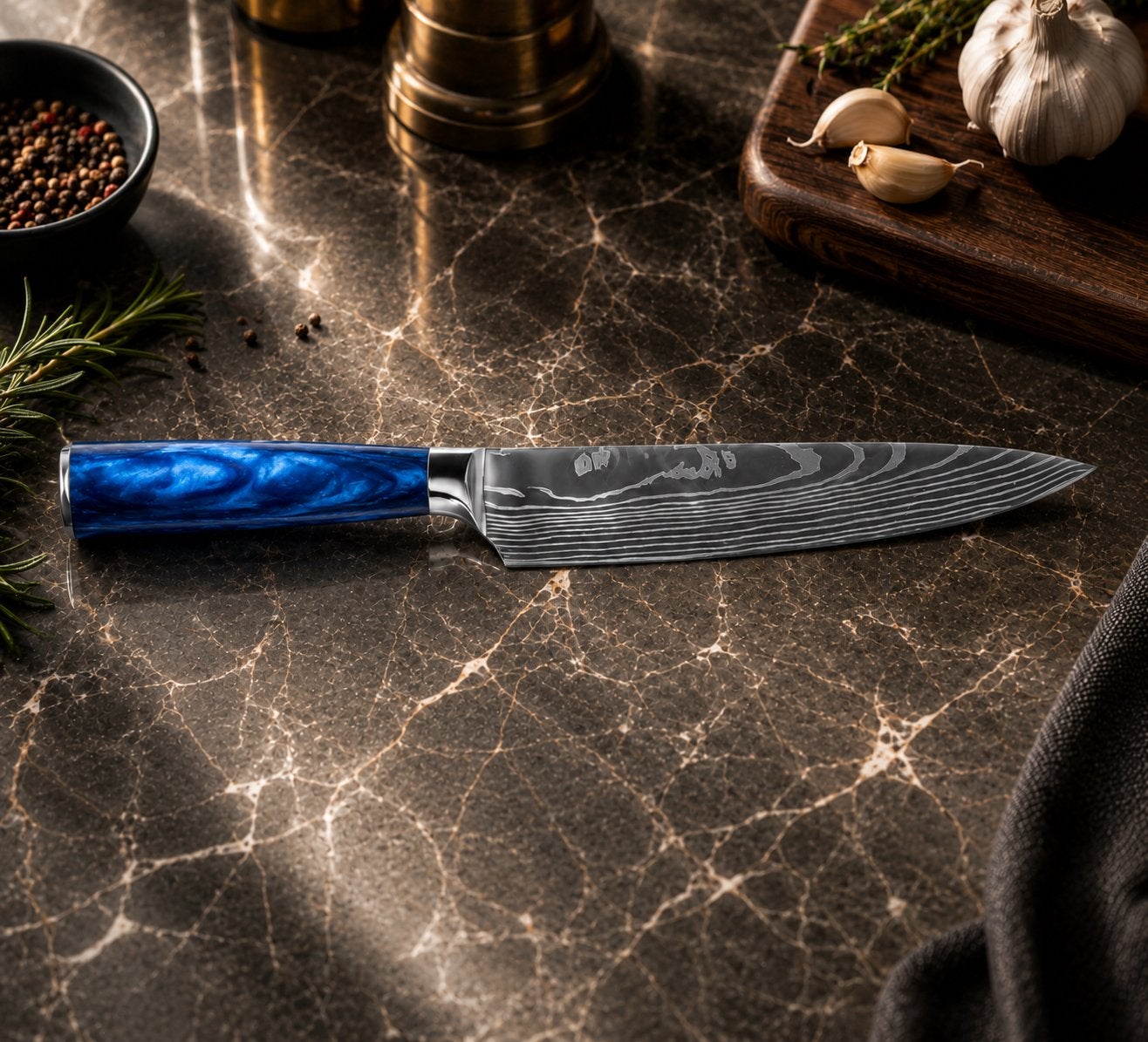 Nieuw ! Vlijmscherpe blauwe Epoxy chefsmes mes messen, Ophalen of Verzenden, Nieuw