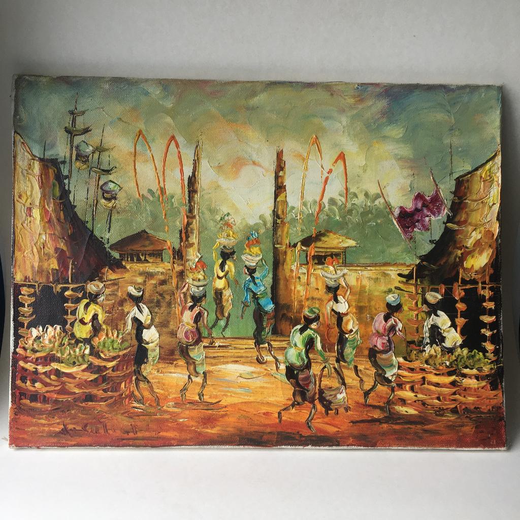 Kleurrijk schilderij op doek, Bali, Antiek en Kunst, Ophalen of Verzenden
