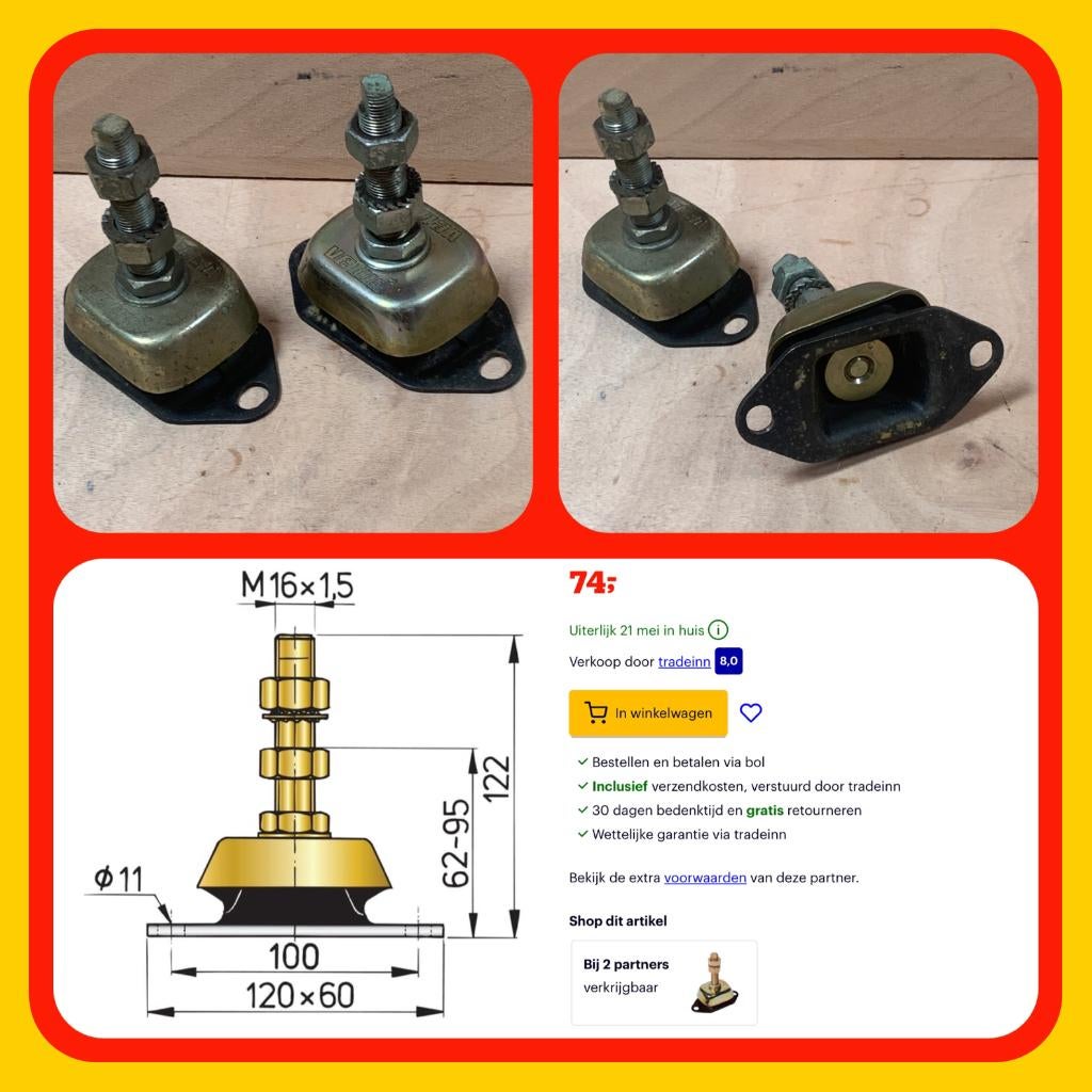 188. Vetus Trilling Demper twee stuks, Ophalen of Verzenden, Gebruikt, Motor en Techniek