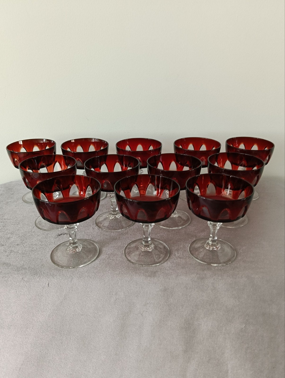 Cristal d'Argues 12 rode dessert/champagnecoupes, Ophalen of Verzenden, Zo goed als nieuw, Overige typen