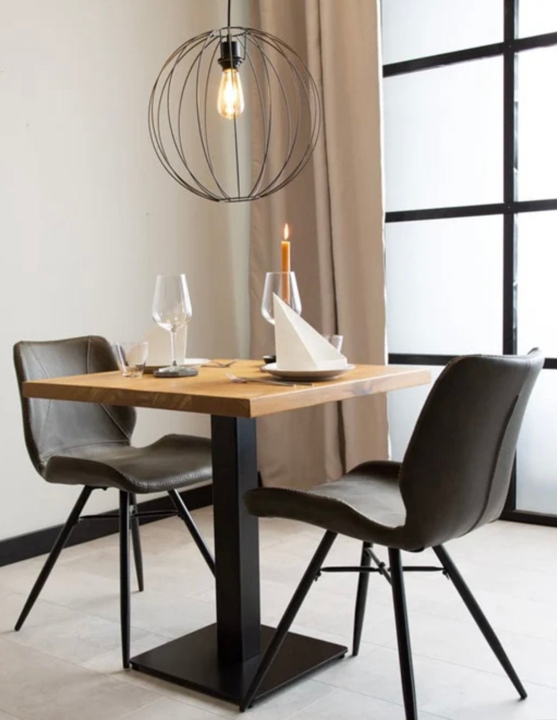 Industriële bistrotafel 80x80 vierkant metaal mangohout, Ophalen, 50 tot 100 cm, Mangohout, Vierkant
