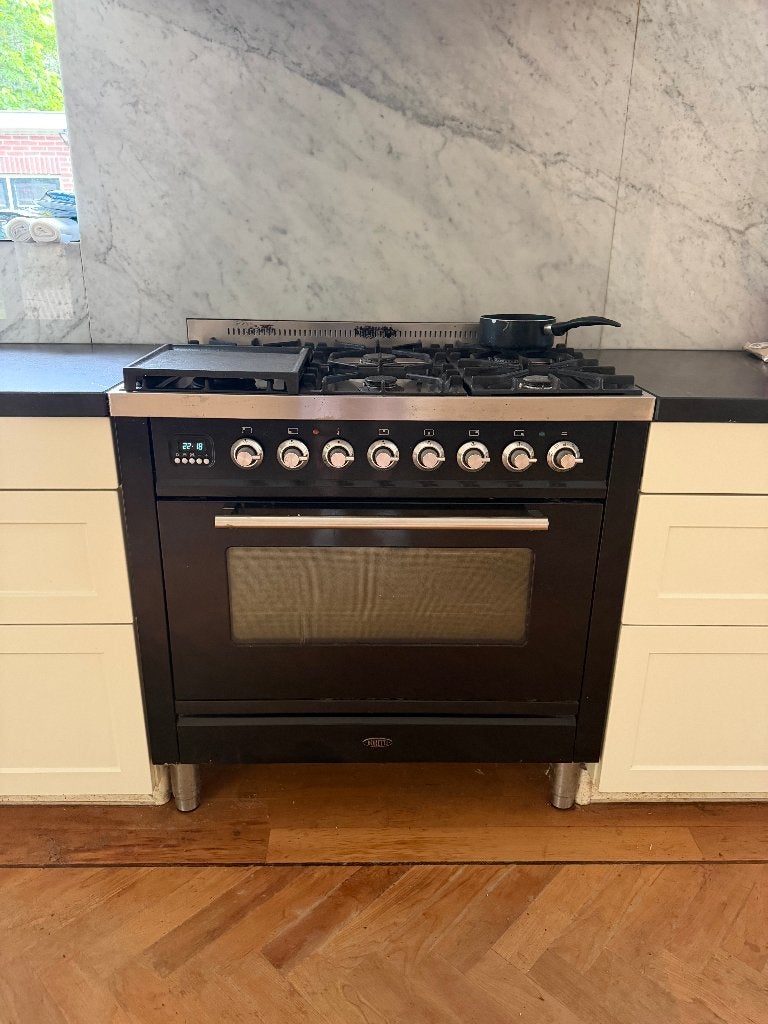 Boretti fornuis 90 cm – 6-pits gas + bakplaat – grote oven, Ophalen, Gebruikt, 60 cm of meer, Gas