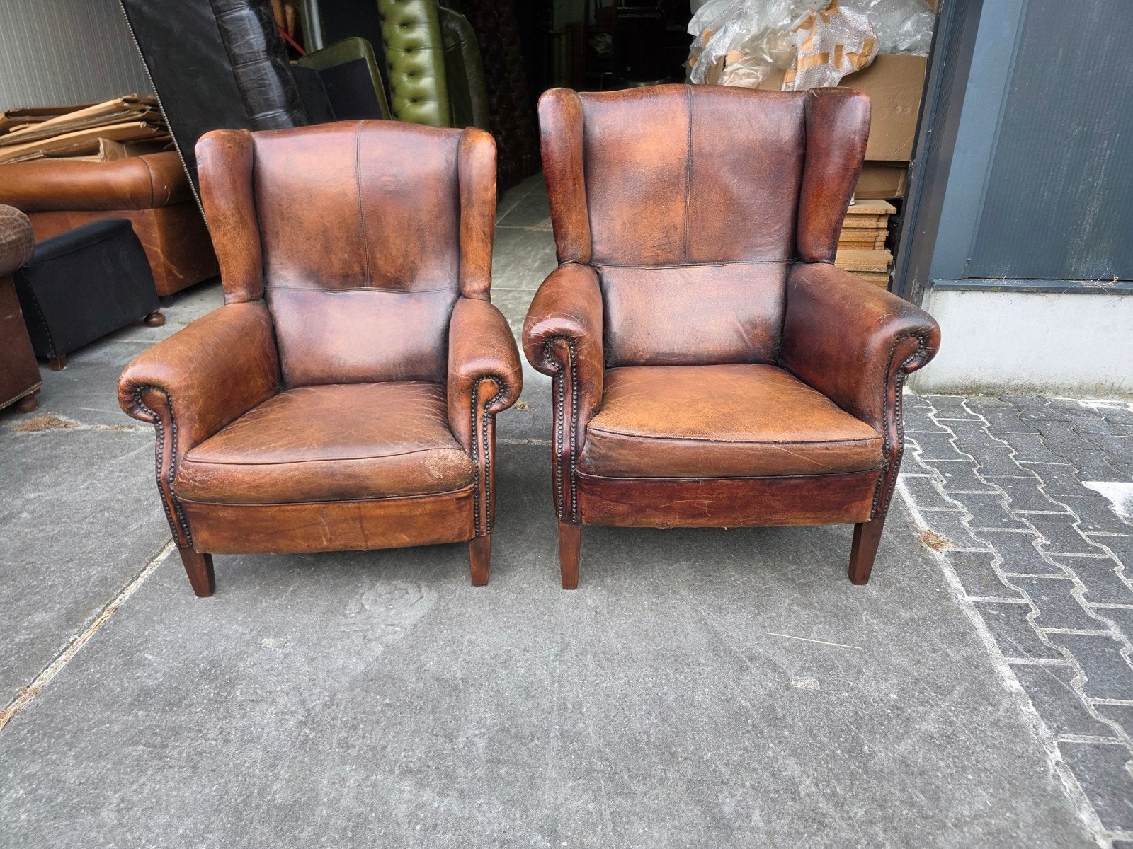 Set Schapenleren DNG oor fauteuils + BEZORGING GRATIS, Antiek en Kunst, Antiek | Meubels | Stoelen en Banken, Ophalen of Verzenden