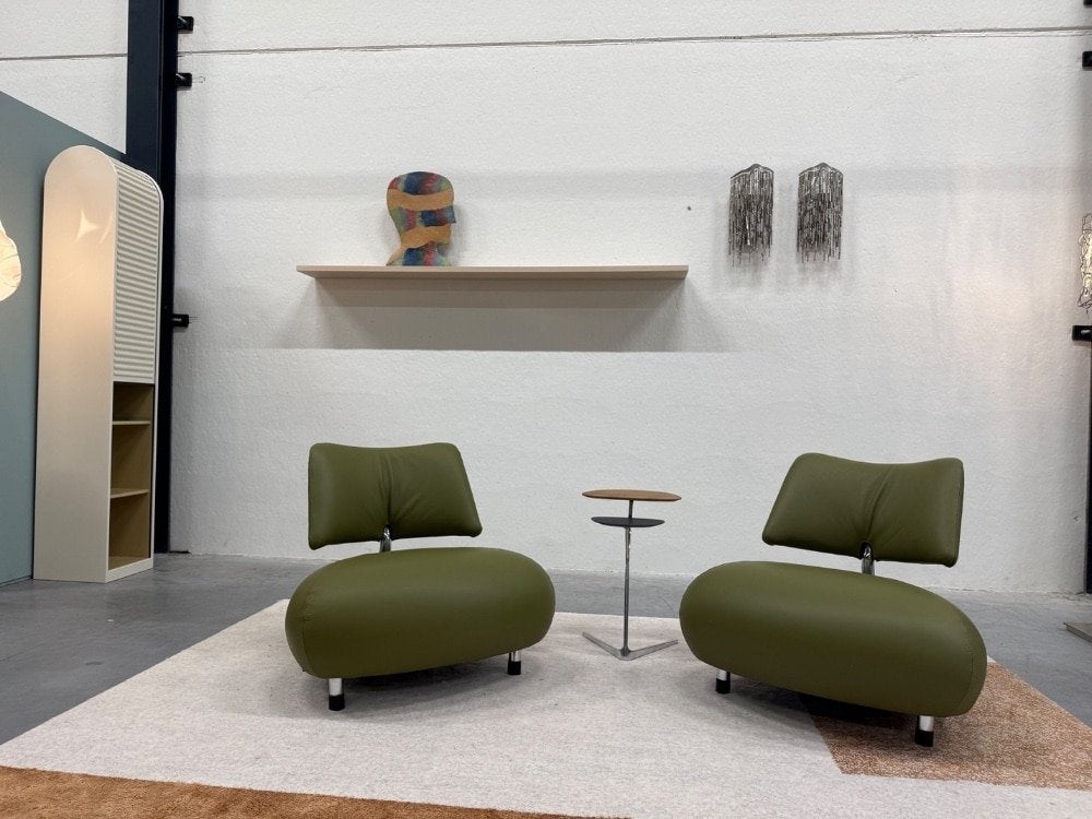 2 Nieuw Leolux Pallone Fauteuil groen leer Design stoel, Leolux, Info@leolux.nl, Nieuw, Ophalen of Verzenden