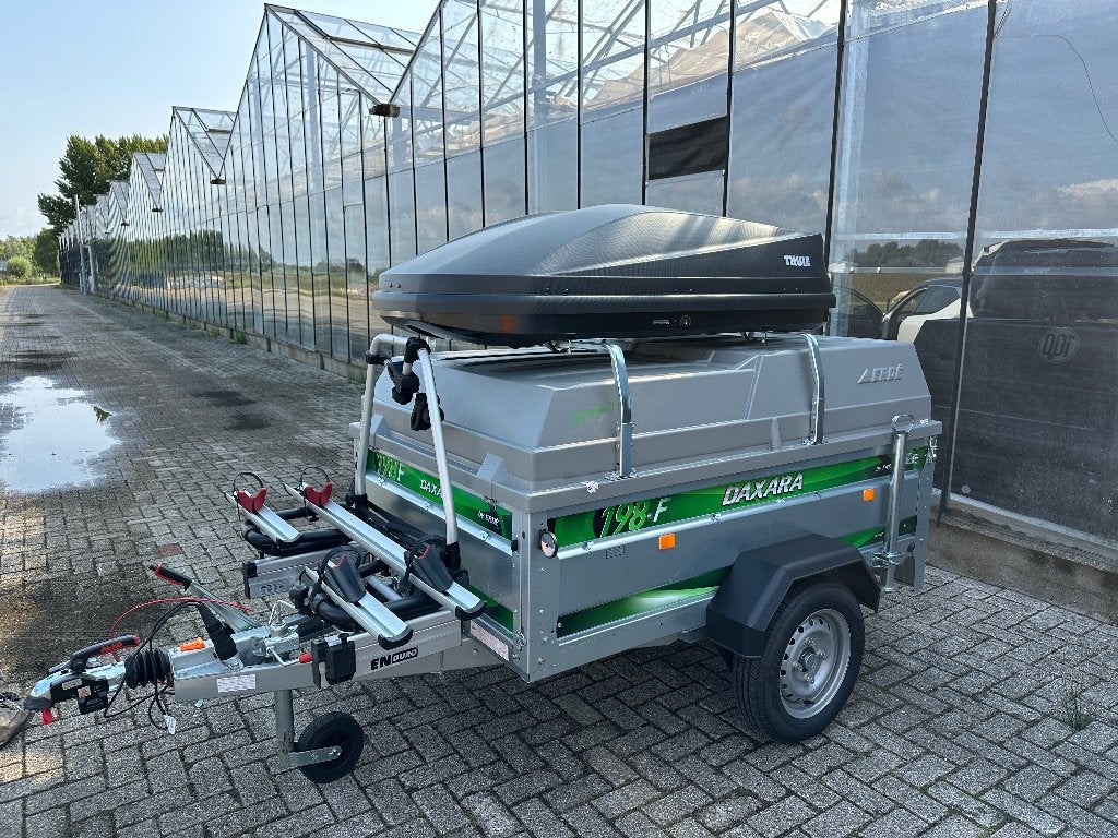 Daxara 198F bagagewagen Tempo 100 + dakkoffer en fietsenrek, Auto diversen, Aanhangers en Bagagewagens, Ophalen, Zo goed als nieuw