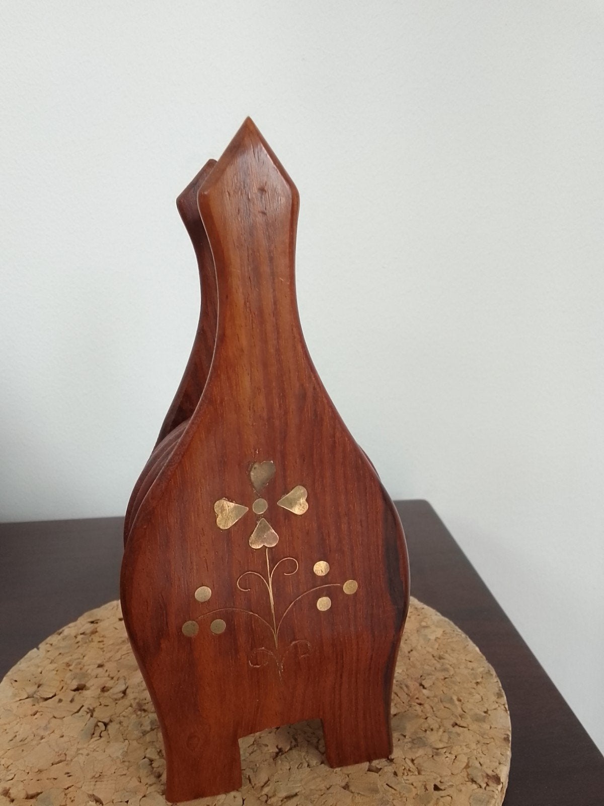 Houten houder, met messing ingelegd, met onderzetters, Huis en Inrichting, Ophalen of Verzenden