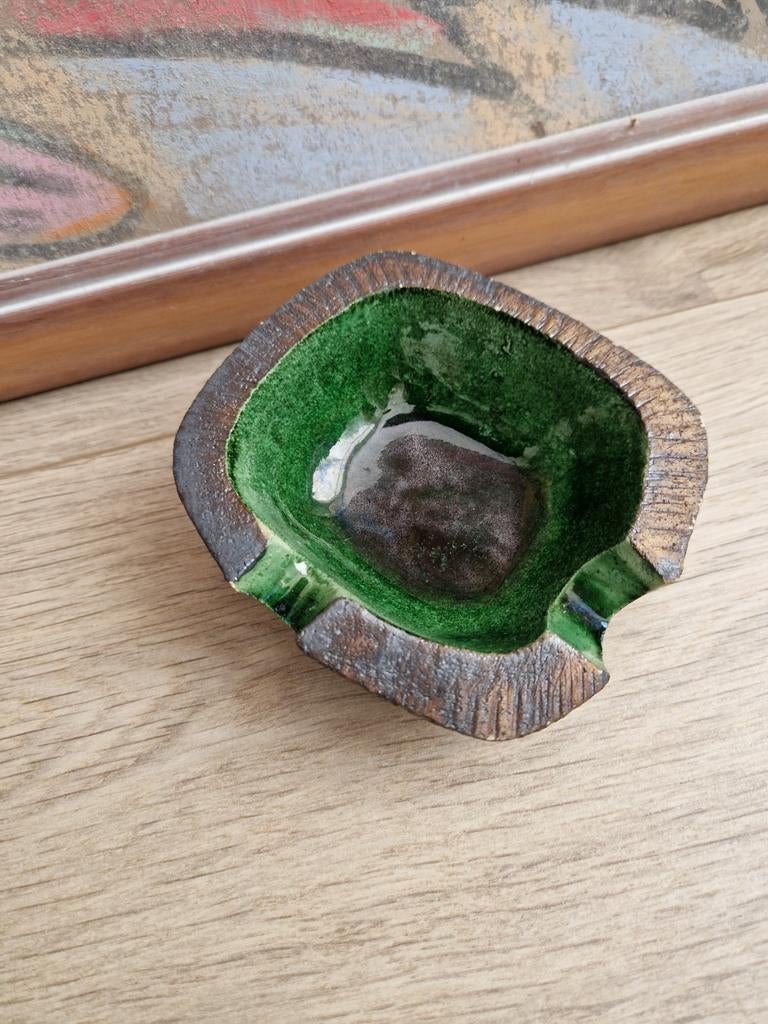 Keramiek schaaltje met diepgroene glazuur vintage genummerd, Ophalen of Verzenden
