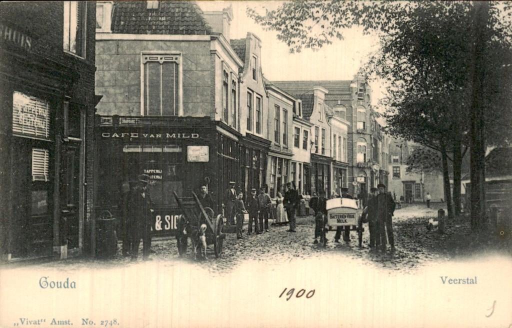 Gouda - Veerstal - Vivat 2748 Cafe van Mild, Ophalen of Verzenden, Voor 1920, Ongelopen, Zuid-Holland
