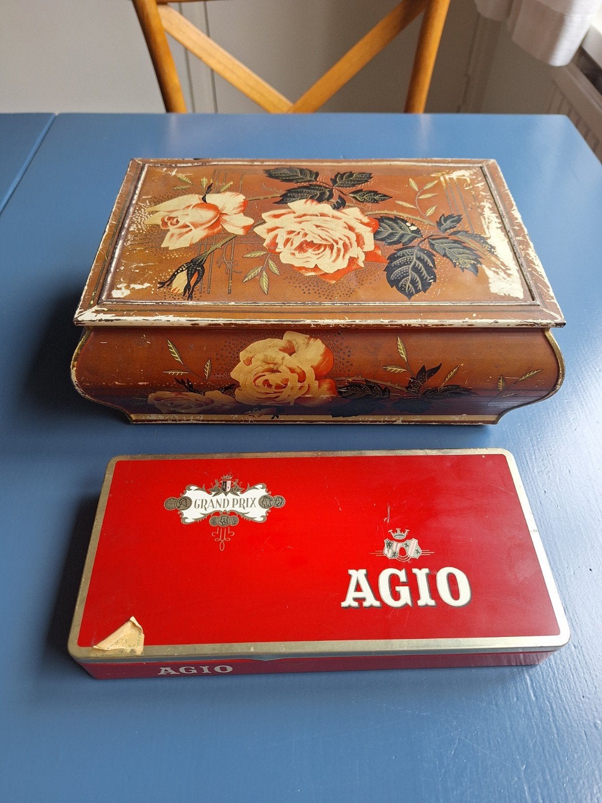 Vintage blikken doos met rozen en Agio sigarenblik, Ophalen of Verzenden, Gebruikt, Overige, Overige merken