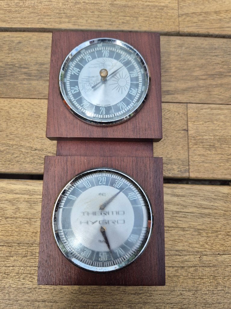 Vintage weerstation barometer en thermometer, Ophalen of Verzenden, Gebruikt, Weerstation