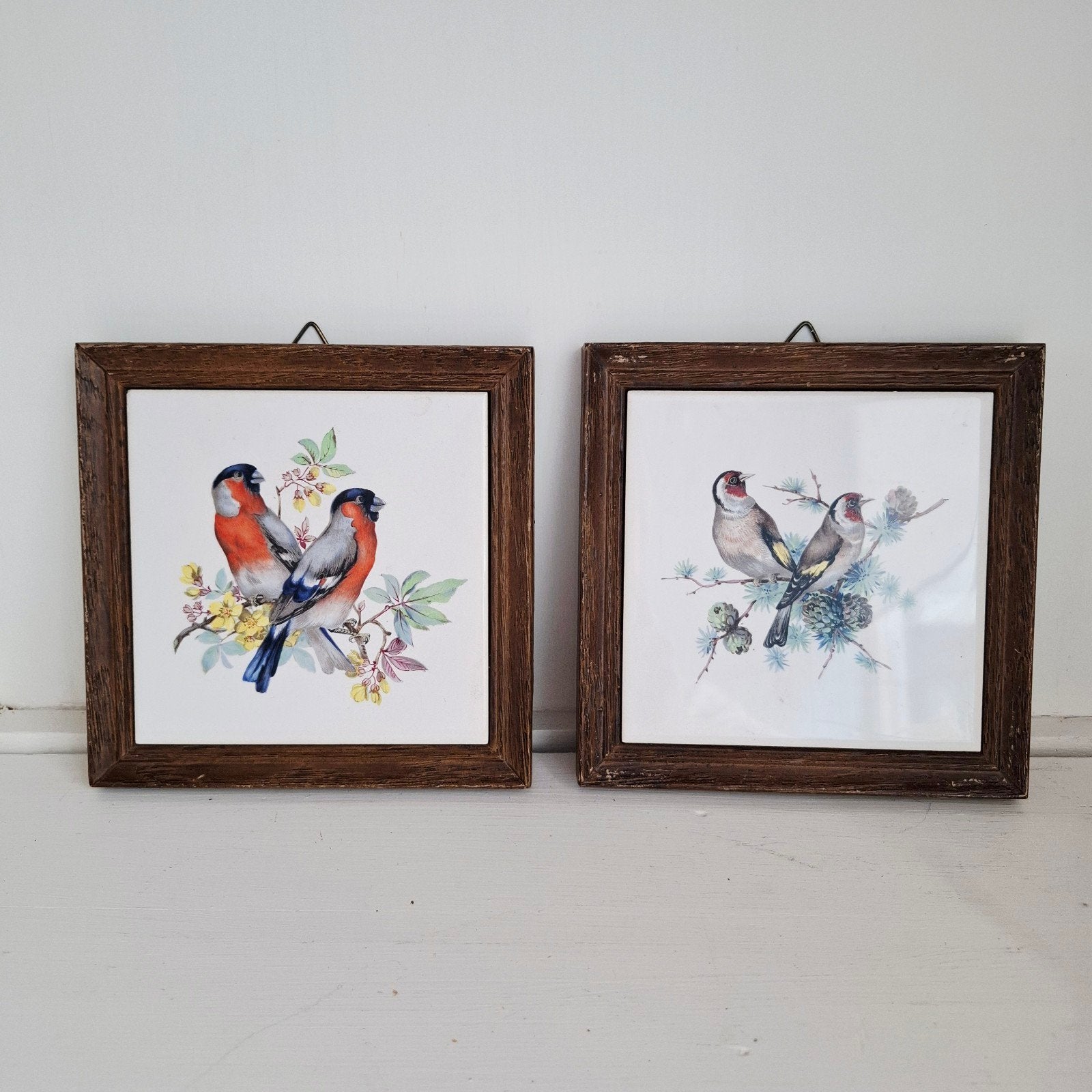 Set van 2 vintage tegeltableaus met vogels, Ophalen of Verzenden