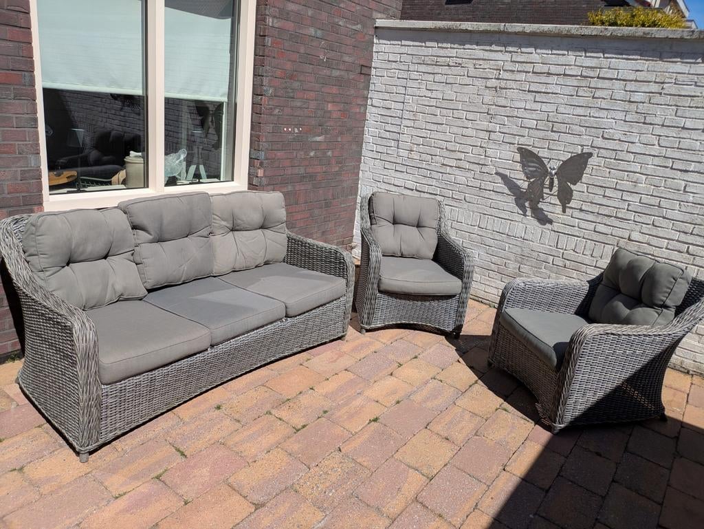 Le Sud tuinset met bank en twee stoelen, incl. kussens, Ophalen, 5 zitplaatsen, Gebruikt, Wicker