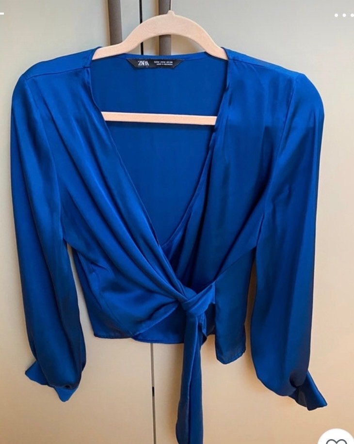 Zara blauwe satijnen top XL - Zo goed als nieuw, Blauw, Maat 46/48 (XL) of groter, Ophalen of Verzenden, Zo goed als nieuw