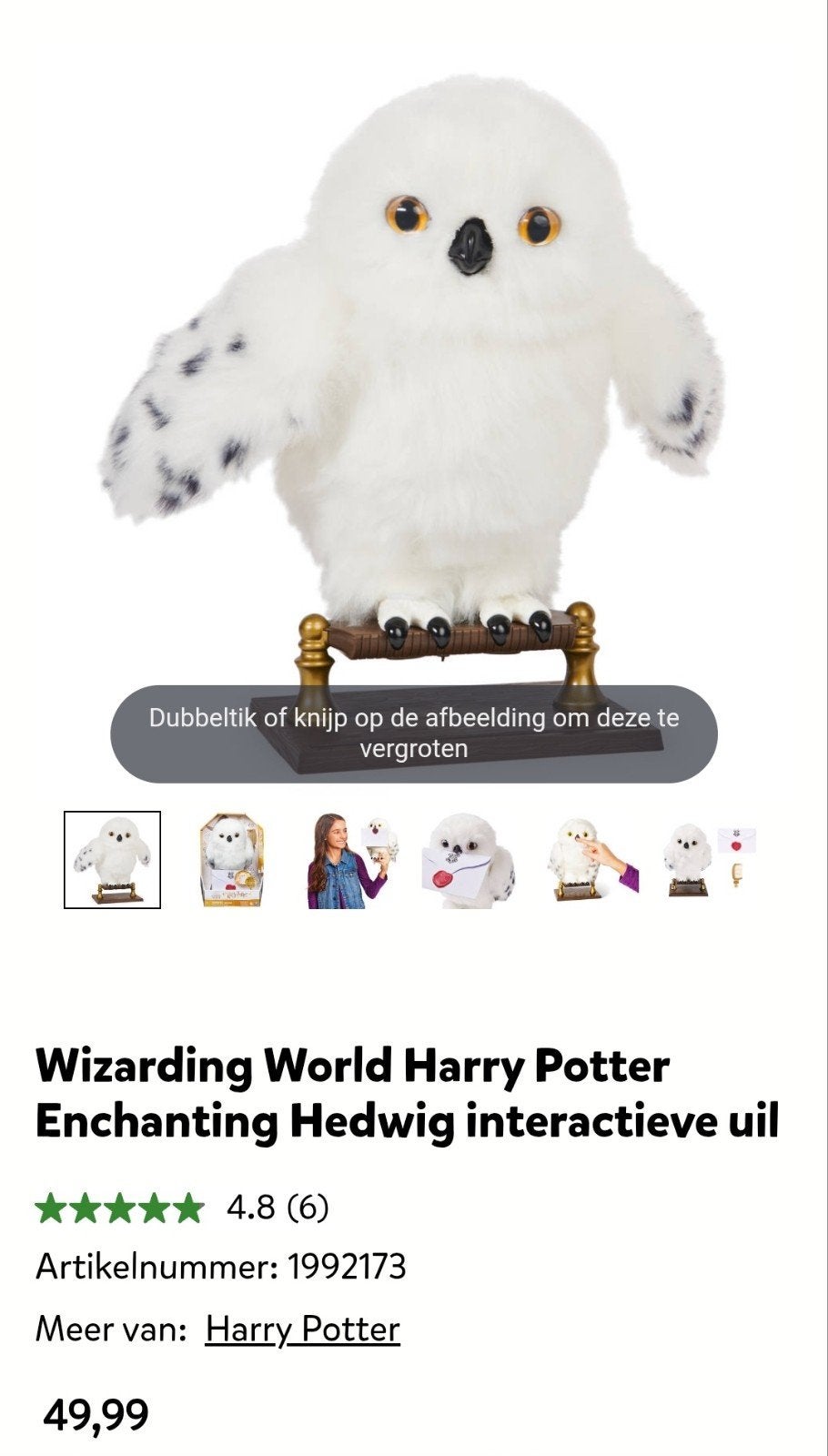Harry Potter Hedwig interactieve uil, Ophalen of Verzenden, Actiefiguurtje