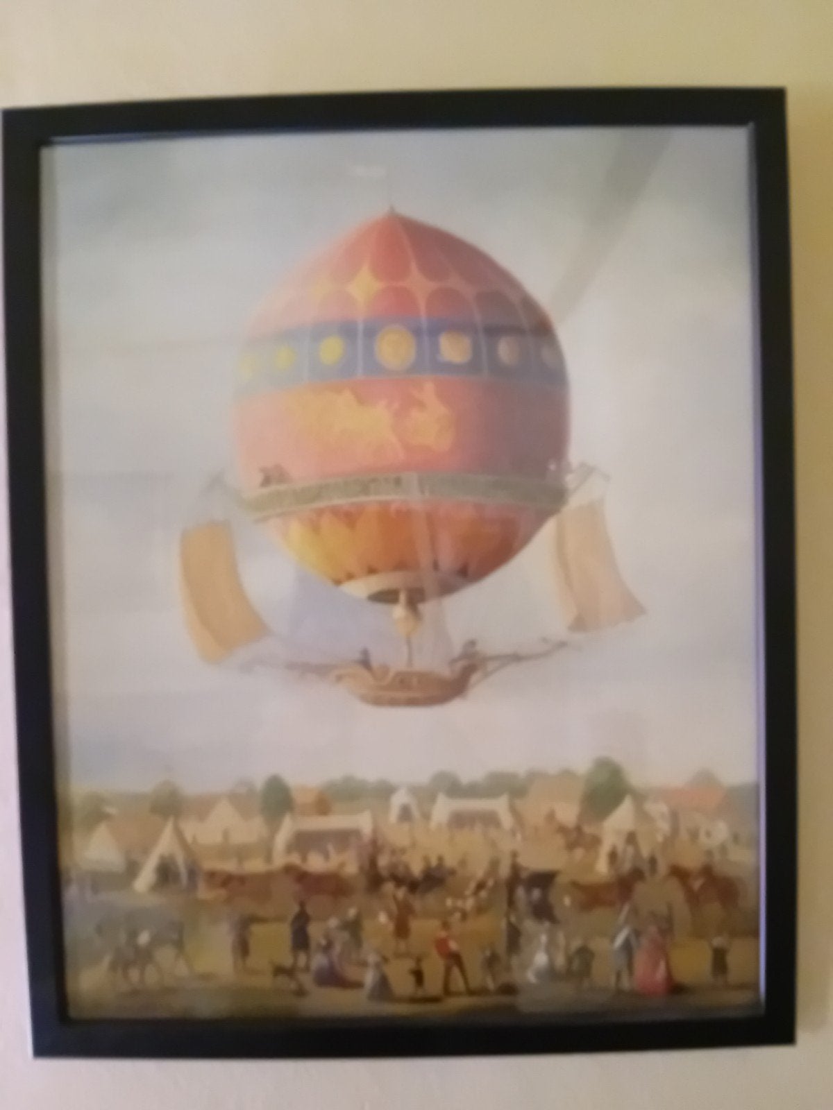 Nostalgische luchtballon print, ingelijst, Ophalen of Verzenden, Minder dan 50 cm, Schilderij