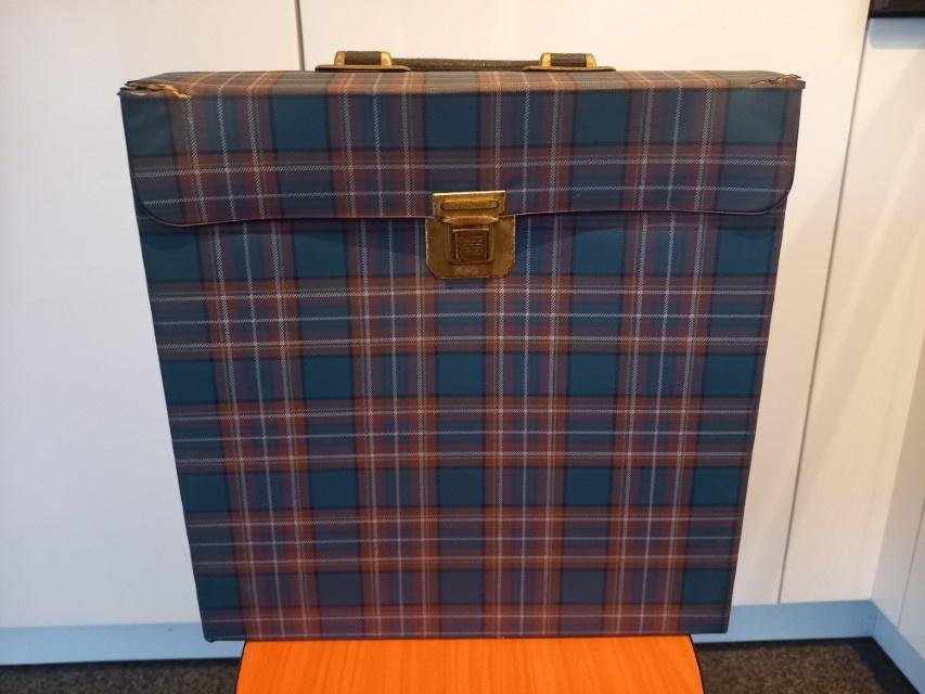 * Vintage vinyl lp koffer platenkoffer blauw geruit (6) *, Muziek en Instrumenten, Behuizingen en Koffers, Ophalen of Verzenden