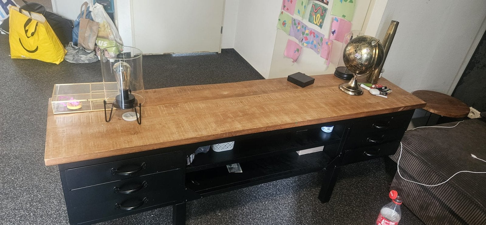 Stoere TV-meubel/dressoir van mangohout en metaal, Ophalen, Gebruikt, 150 tot 200 cm, Minder dan 100 cm