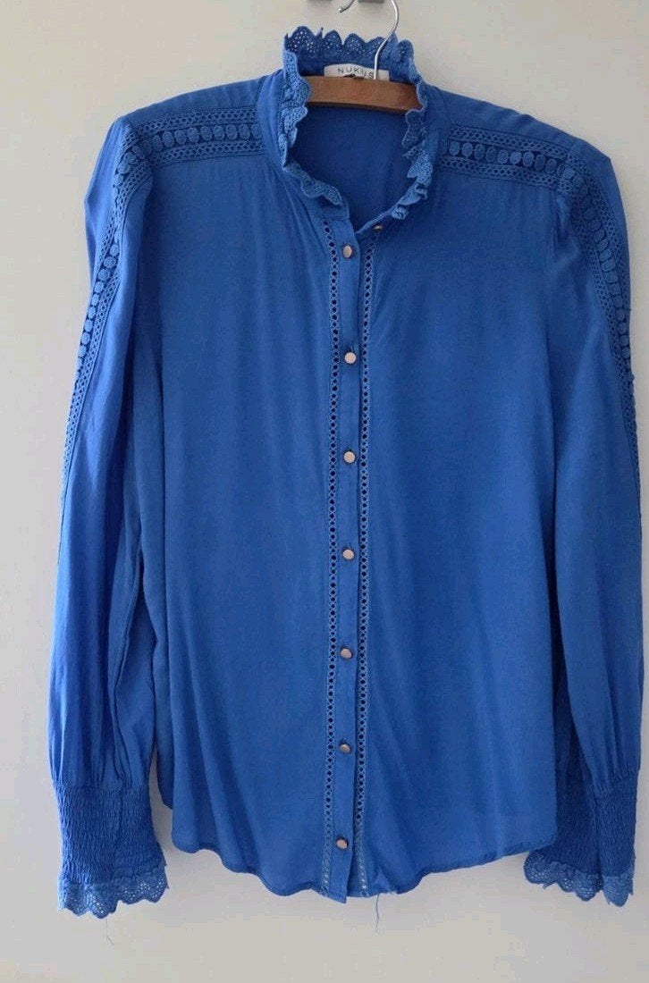 Nukus blouse met kanten details, Maat 38/40 (M), Blauw, Ophalen of Verzenden, Nukus