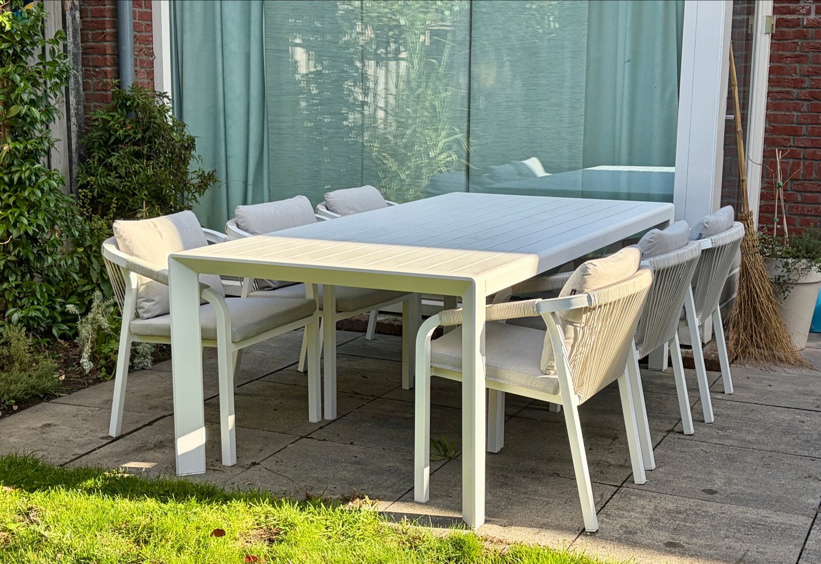 Intratuin Tuinset met 6 stoelen - Zo goed als nieuw, Tuin en Terras, Ophalen, Eettafel, 6 zitplaatsen, Aluminium